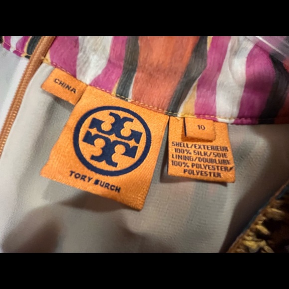 Tory Burch Lined Silk Blouse Tank with beading sequins neckline, Ikat Print sz10 - Picture 7 of 8